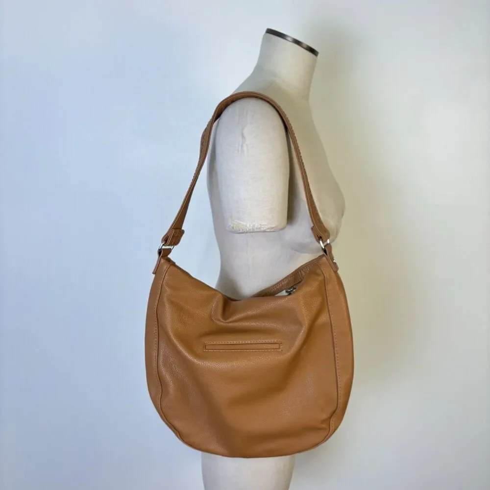 Jewell by Thirty-One Handbag Womens Tan Hobo Shoulder Bag Faux Leather Pebbled